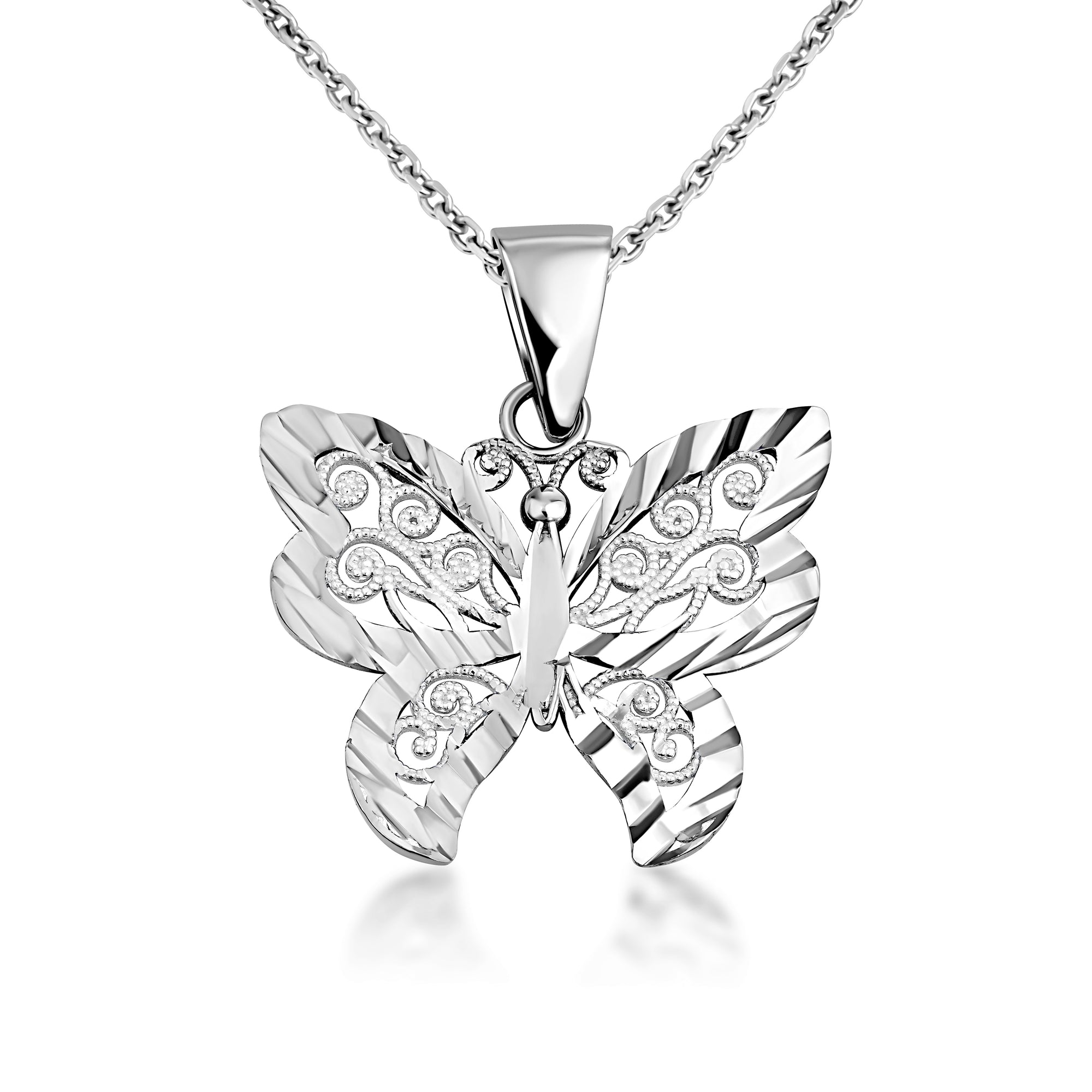 Solid Gold Butterfly Pendant Necklace in Two-Tone, view 9