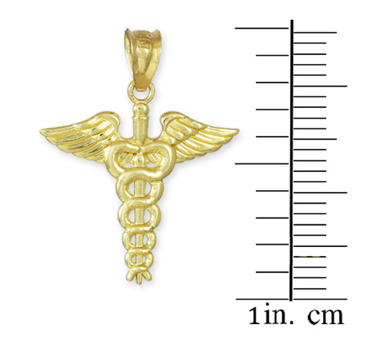 Solid Gold Caduceus Charm Pendant Necklace, view 2