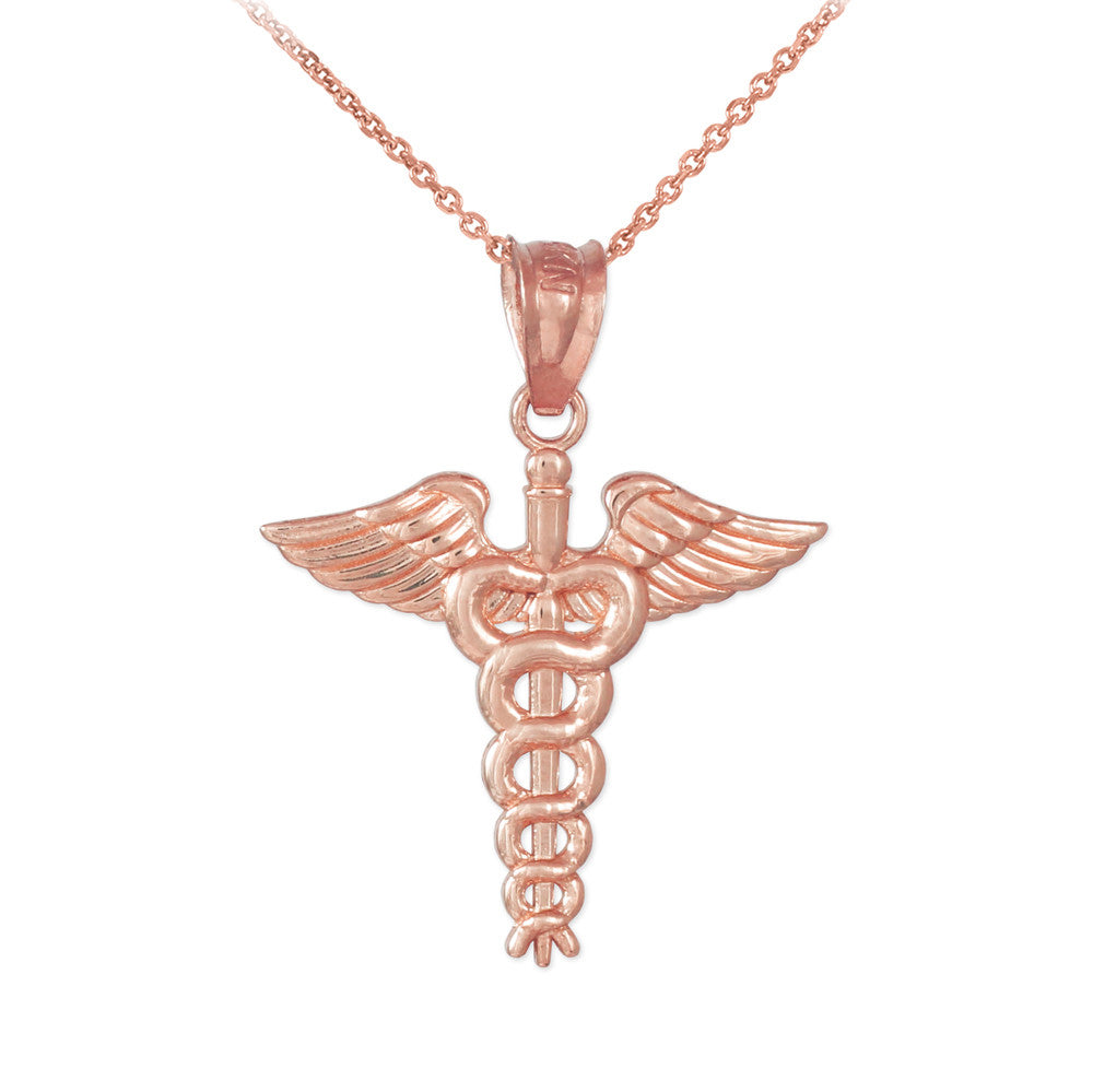 Solid Gold Caduceus Charm Pendant Necklace, view 3