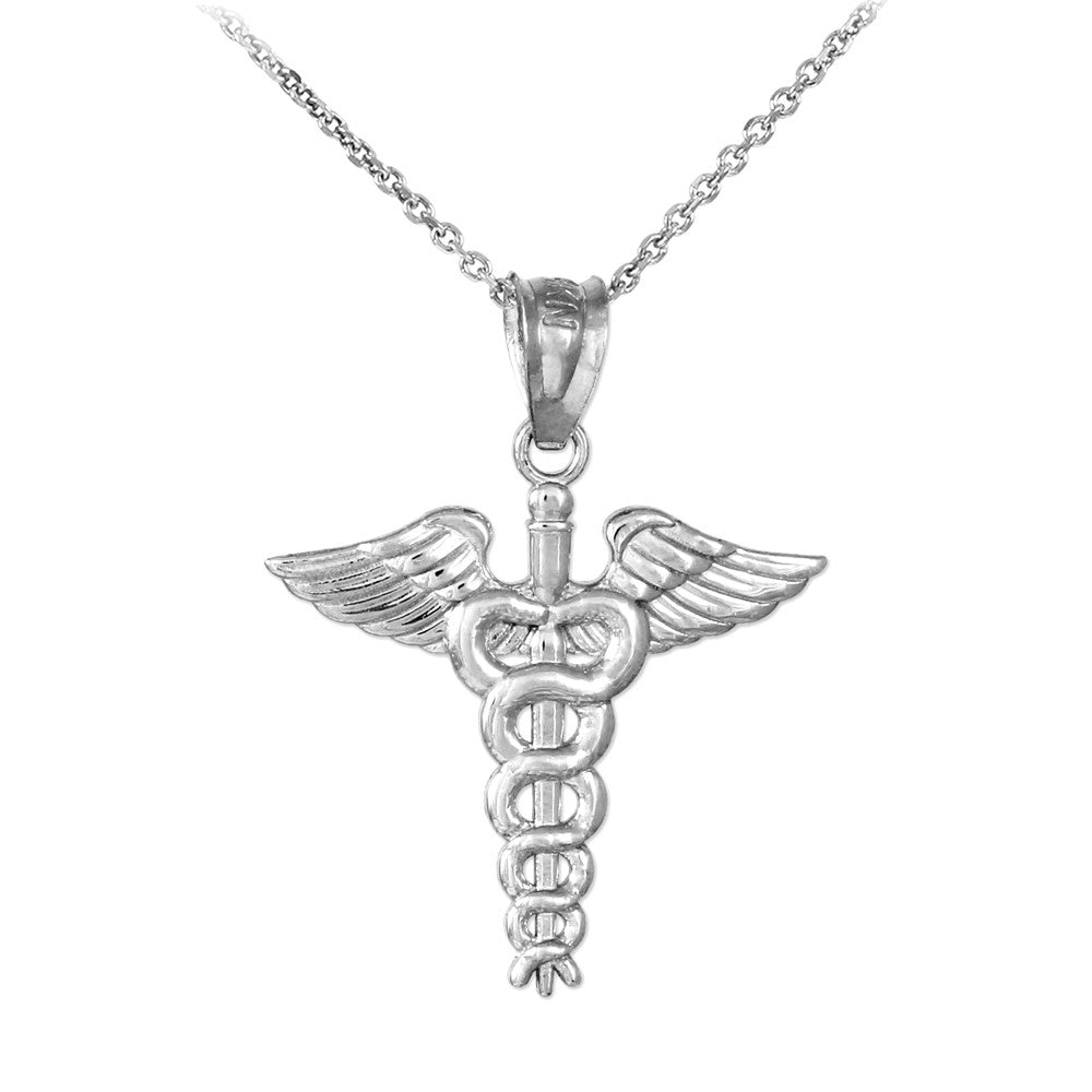 Solid Gold Caduceus Charm Pendant Necklace, view 4