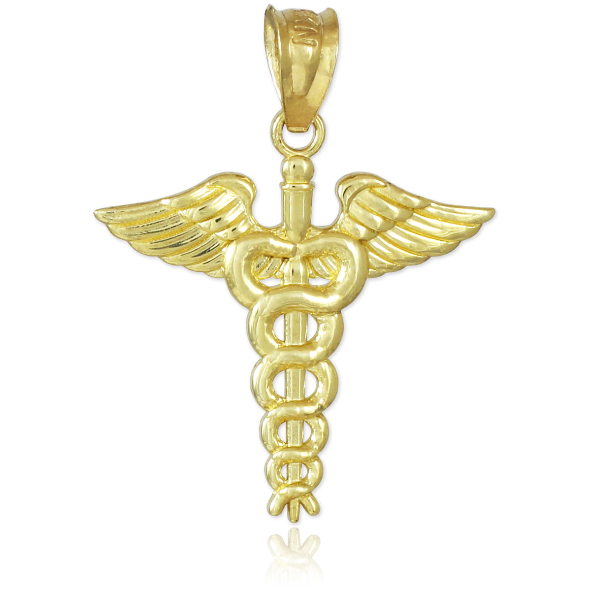 Solid Gold Caduceus Charm Pendant Necklace, view 5