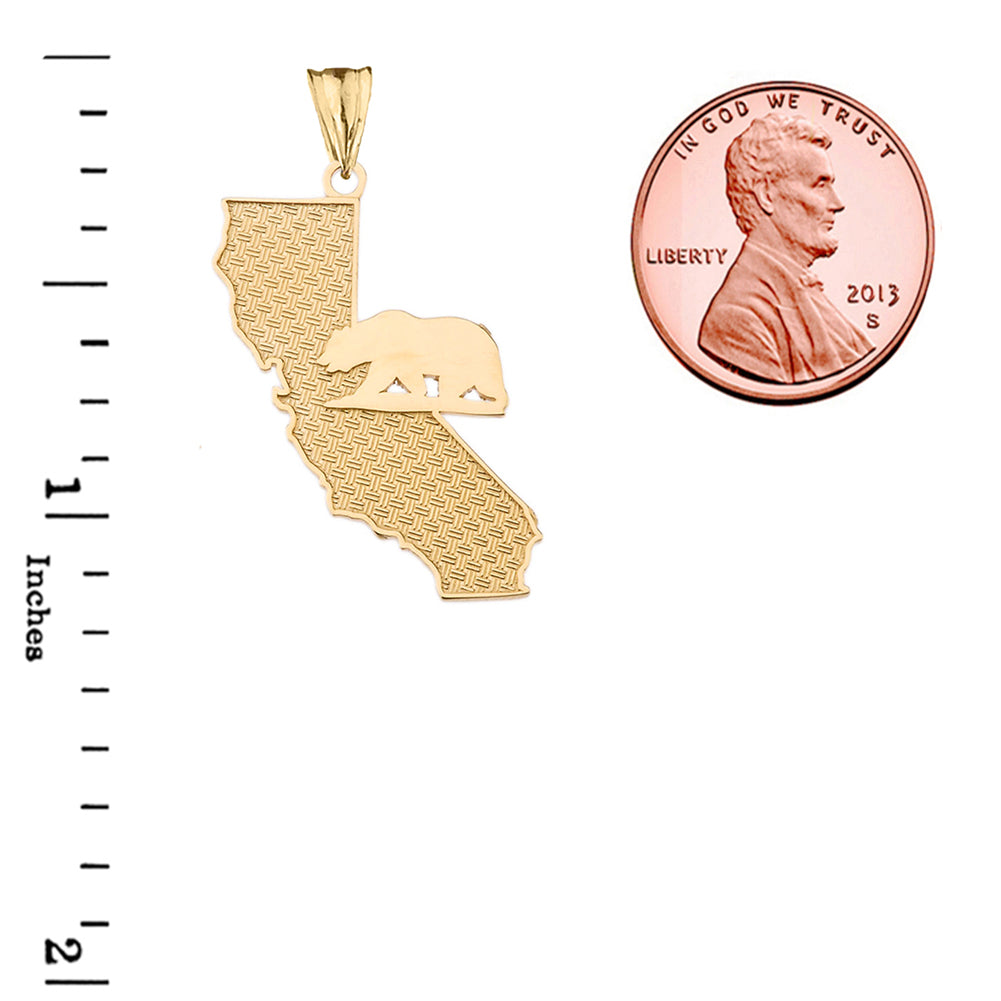 Solid Gold California State Map With Grizzly Bear Silhouette Pendant, view 2