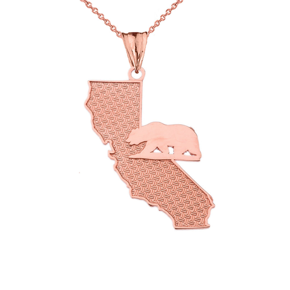 Solid Gold California State Map With Grizzly Bear Silhouette Pendant, view 3