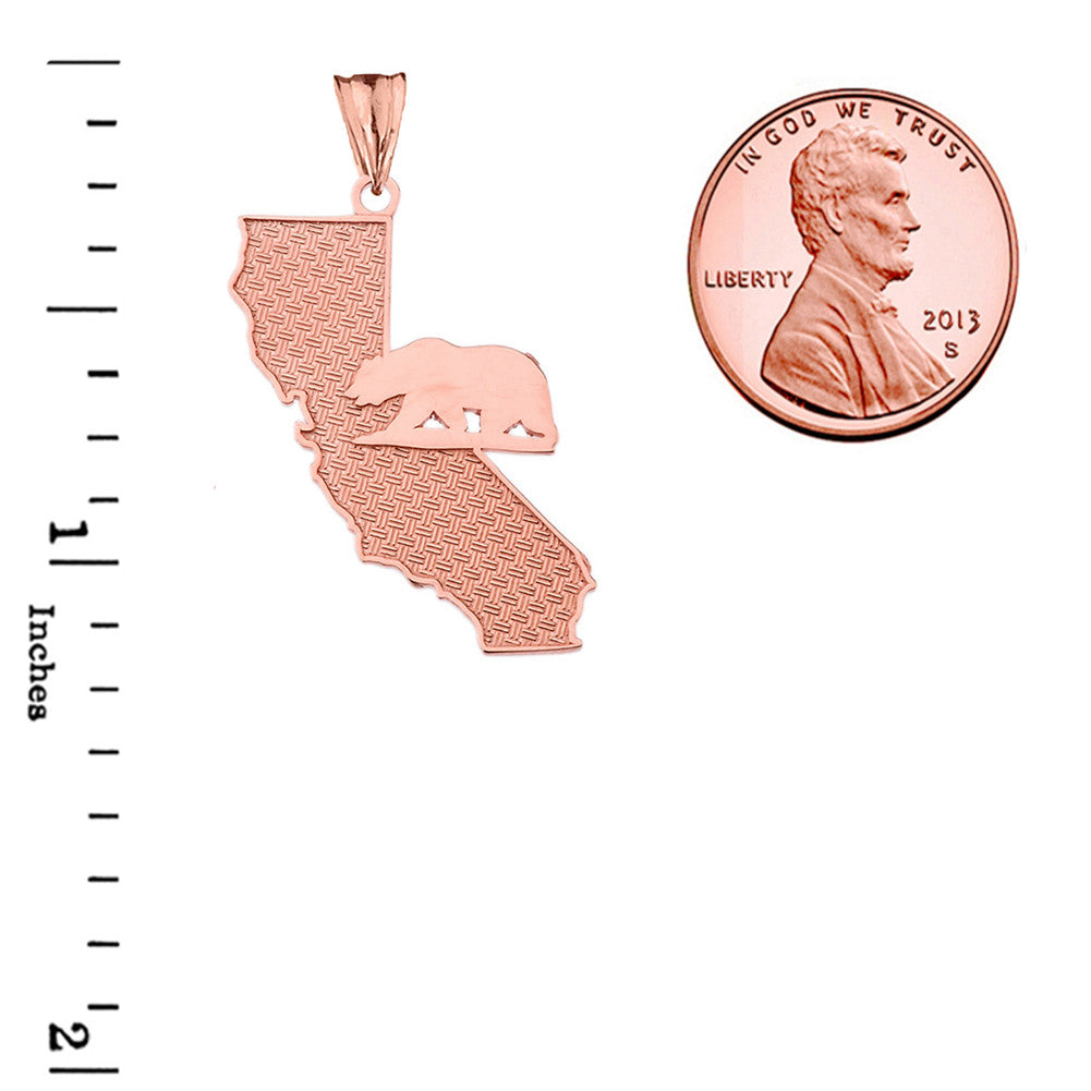 Solid Gold California State Map With Grizzly Bear Silhouette Pendant, view 4