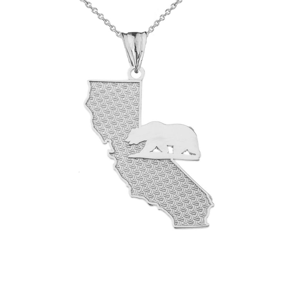 Solid Gold California State Map With Grizzly Bear Silhouette Pendant, view 5