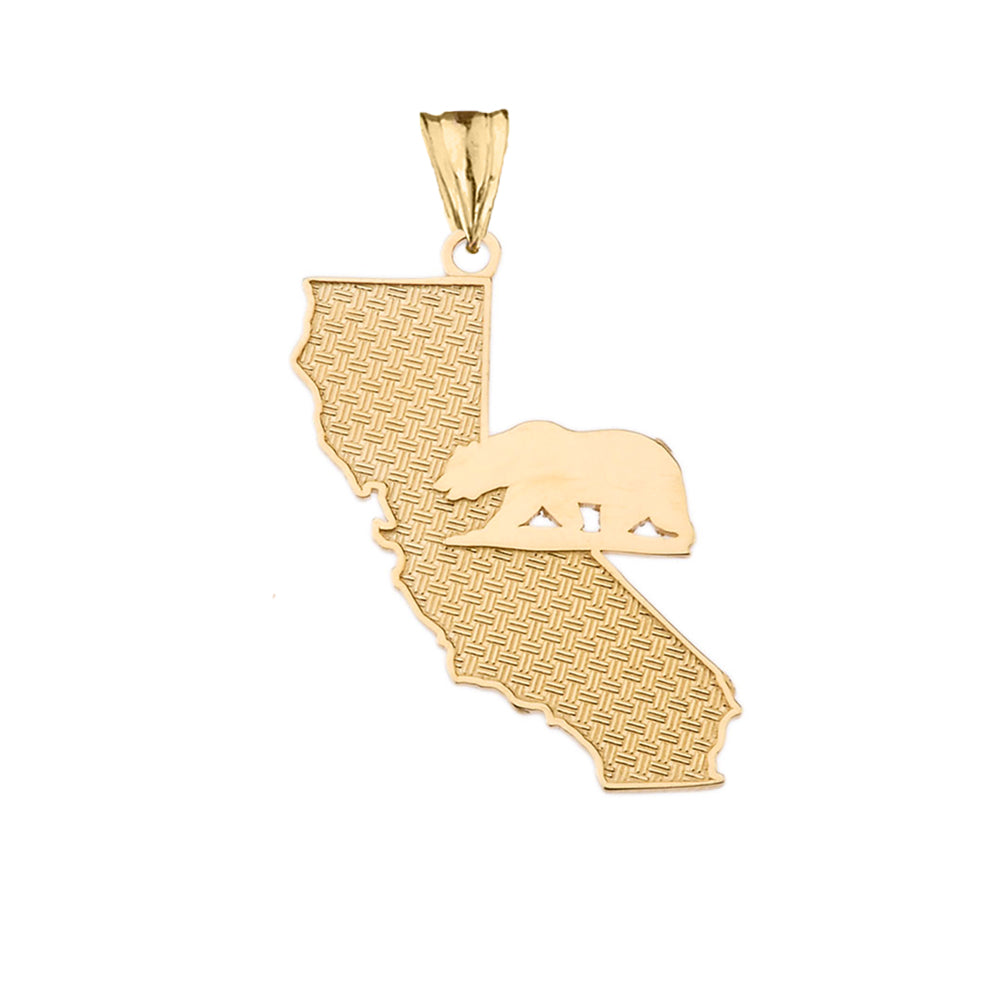 Solid Gold California State Map With Grizzly Bear Silhouette Pendant, view 7
