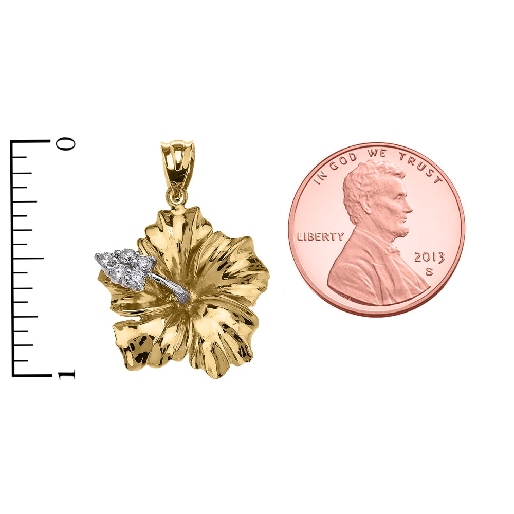 Solid Gold Caribbean Hibiscus (Malvaceae) Diamond Pendant Necklace, view 5
