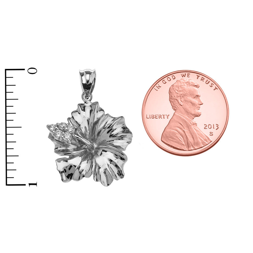 Solid Gold Caribbean Hibiscus (Malvaceae) Diamond Pendant Necklace, view 9