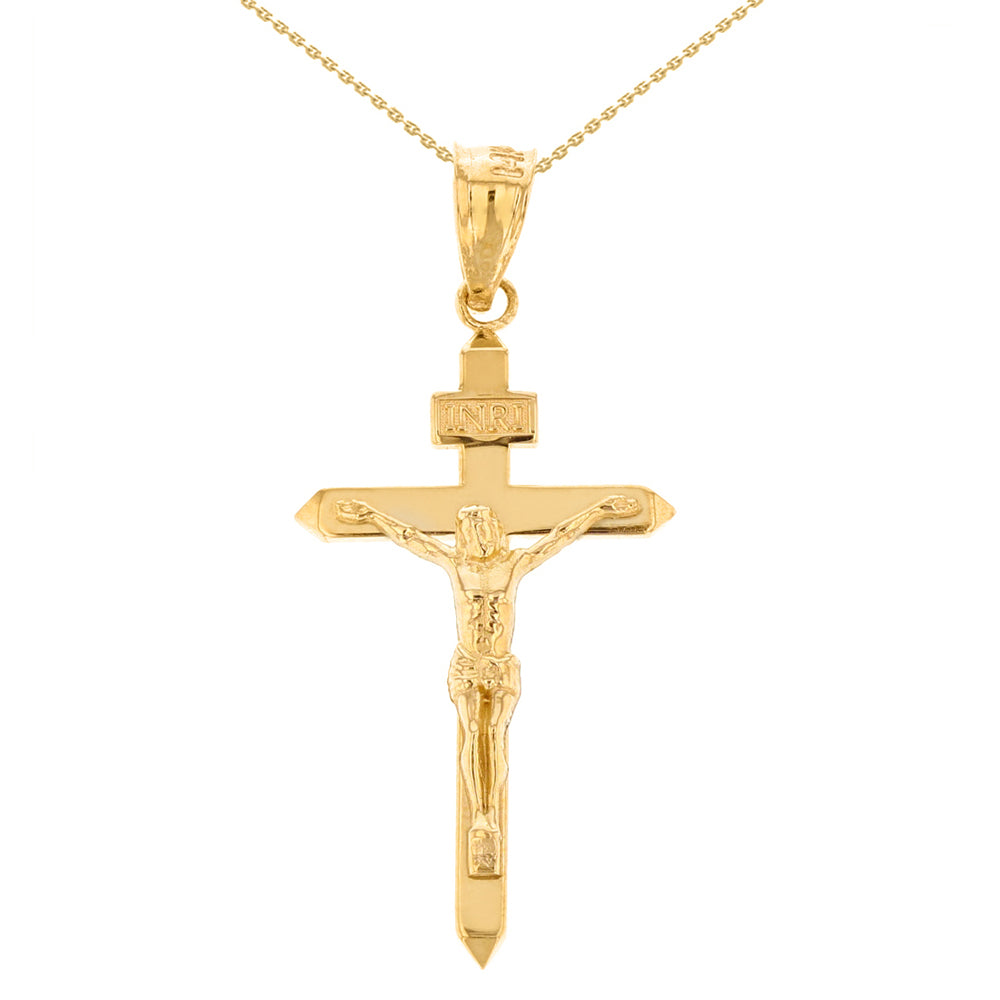 Solid Gold Catholic INRI Jesus of Nazareth Crucifix Pendant Necklace 1.62" (41 mm)