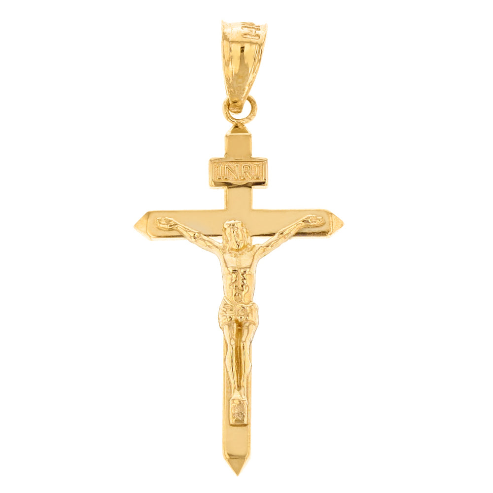 Solid Gold Catholic INRI Jesus of Nazareth Crucifix Pendant Necklace 1.62" (41 mm), view 2