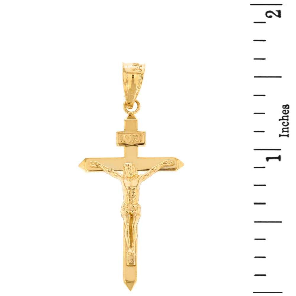 Solid Gold Catholic INRI Jesus of Nazareth Crucifix Pendant Necklace 1.62" (41 mm), view 3