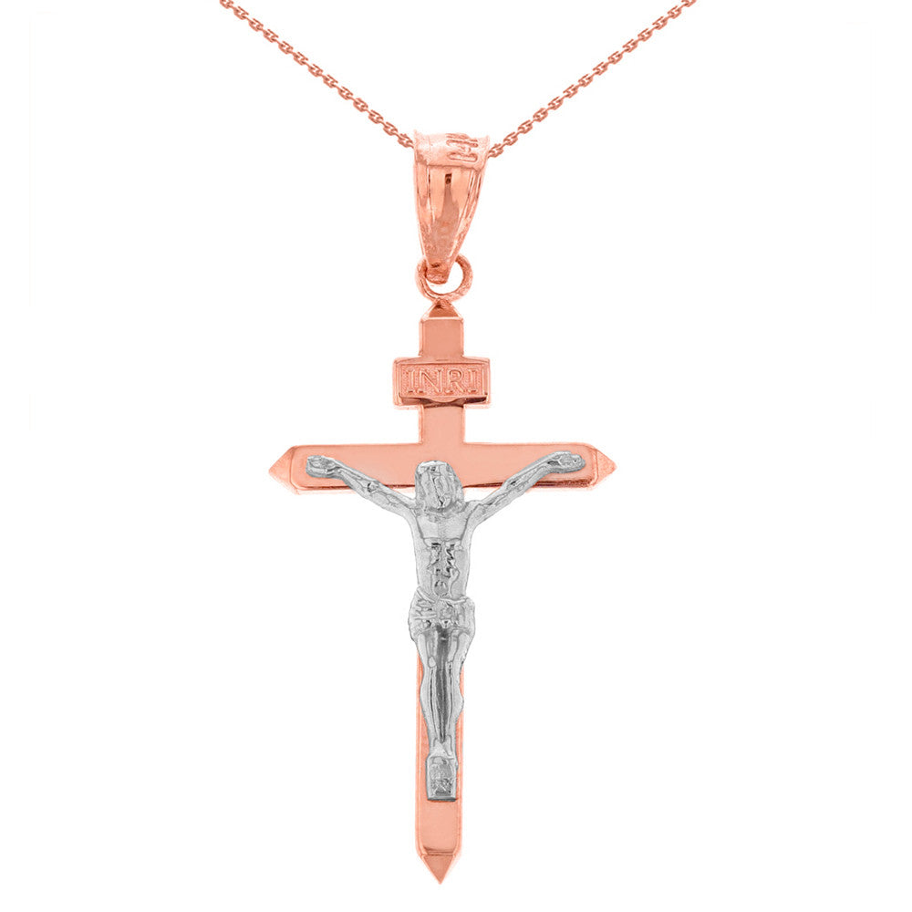 Solid Gold Catholic INRI Jesus of Nazareth Crucifix Pendant Necklace 1.62" (41 mm), view 4