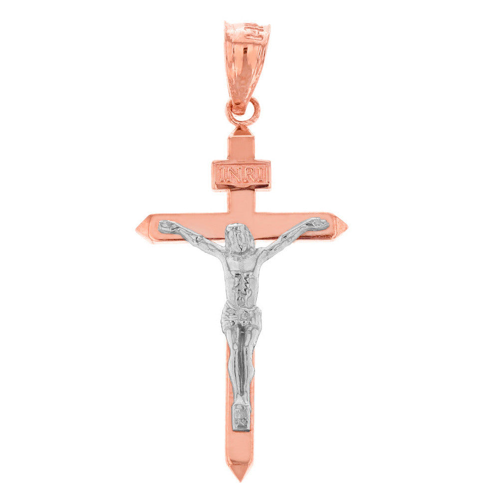 Solid Gold Catholic INRI Jesus of Nazareth Crucifix Pendant Necklace 1.62" (41 mm), view 5