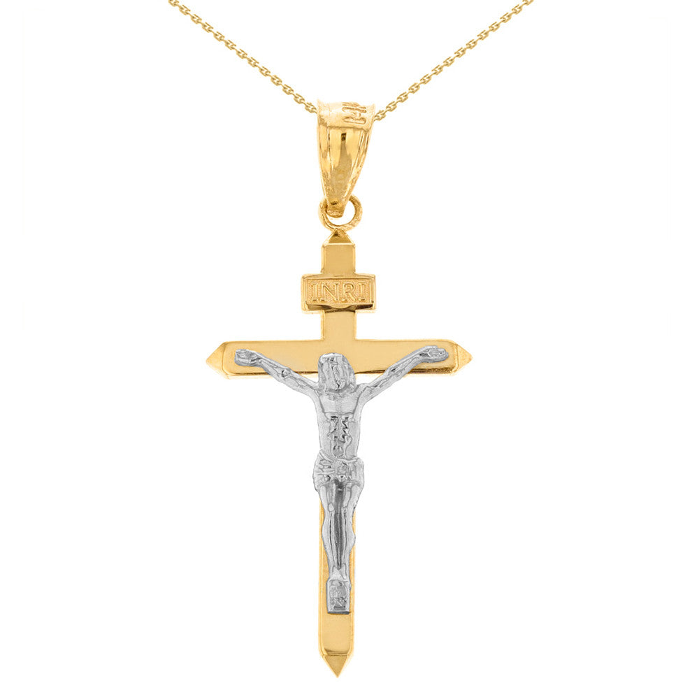 Solid Gold Catholic INRI Jesus of Nazareth Crucifix Pendant Necklace 1.62" (41 mm), view 6