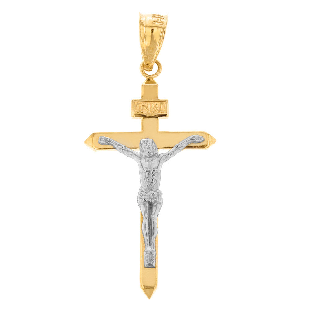 Solid Gold Catholic INRI Jesus of Nazareth Crucifix Pendant Necklace 1.62" (41 mm), view 7