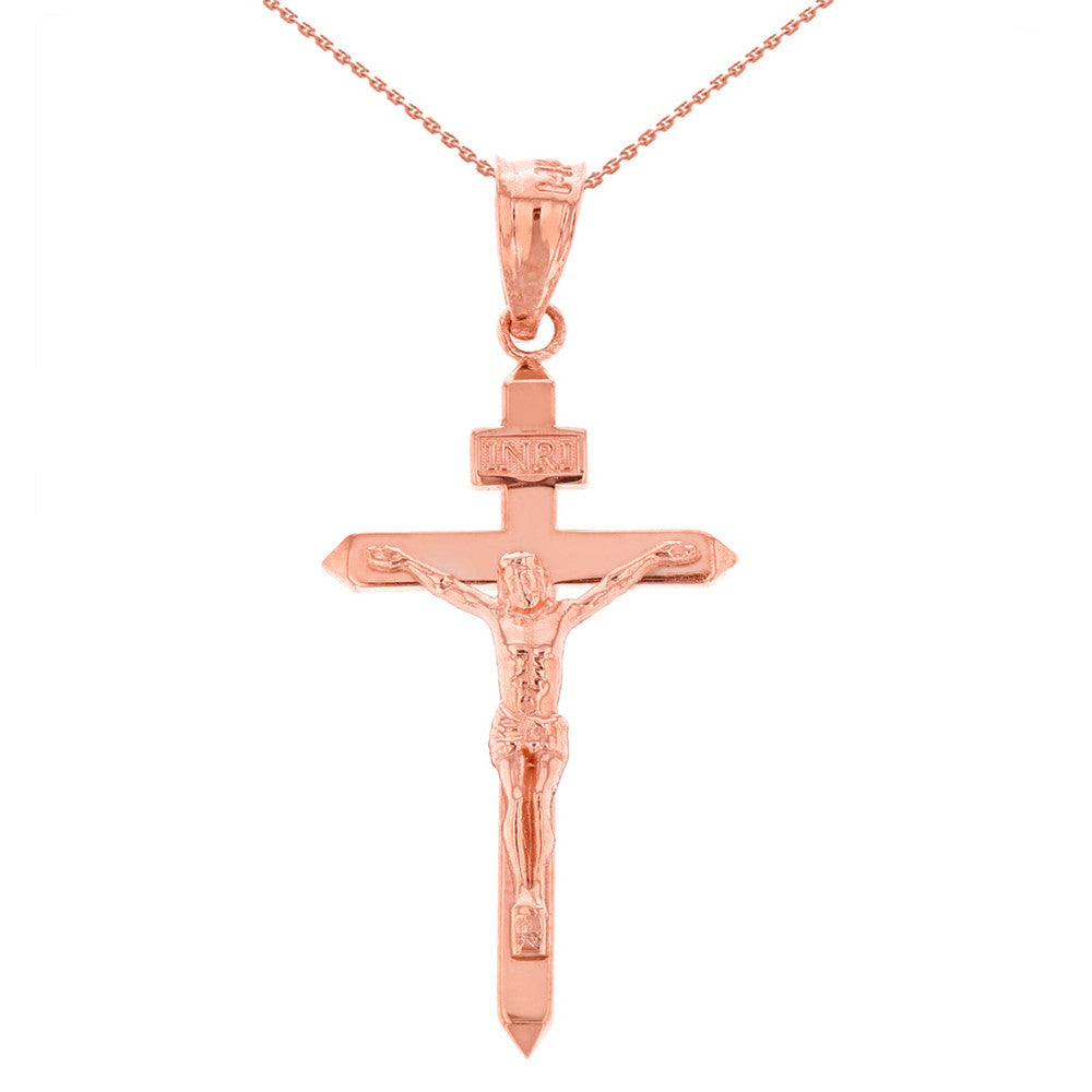 Solid Gold Catholic INRI Jesus of Nazareth Crucifix Pendant Necklace 1.62" (41 mm), view 8