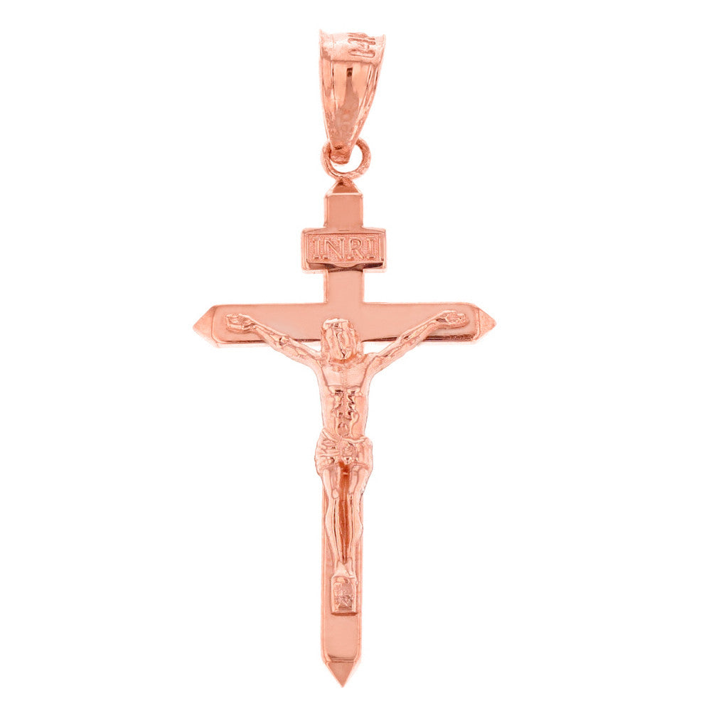Solid Gold Catholic INRI Jesus of Nazareth Crucifix Pendant Necklace 1.62" (41 mm), view 9