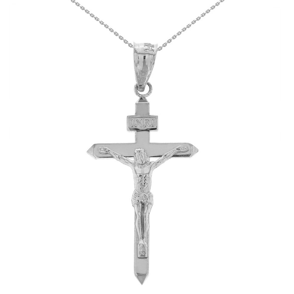 Solid Gold Catholic INRI Jesus of Nazareth Crucifix Pendant Necklace 1.62" (41 mm), view 10
