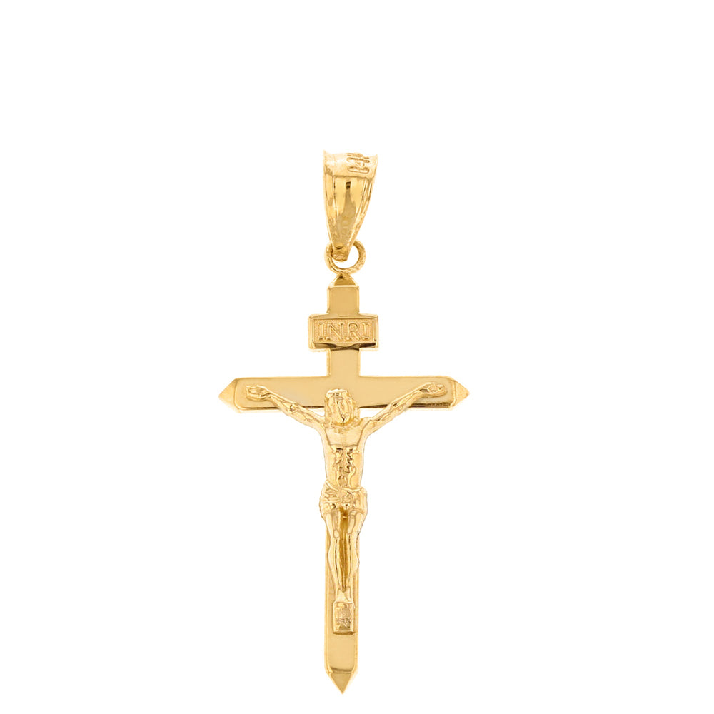 Solid Gold Catholic INRI Jesus of Nazareth Crucifix Pendant Necklace 1.41" (35 mm), view 2