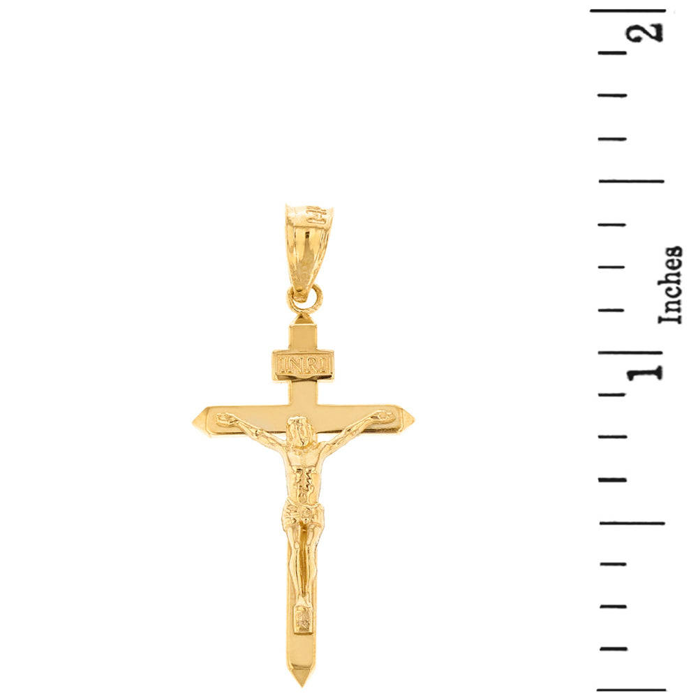 Solid Gold Catholic INRI Jesus of Nazareth Crucifix Pendant Necklace 1.41" (35 mm), view 3