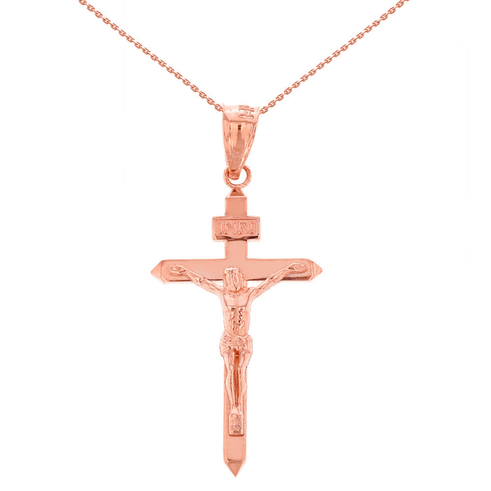 Solid Gold Catholic INRI Jesus of Nazareth Crucifix Pendant Necklace 1.41" (35 mm), view 4