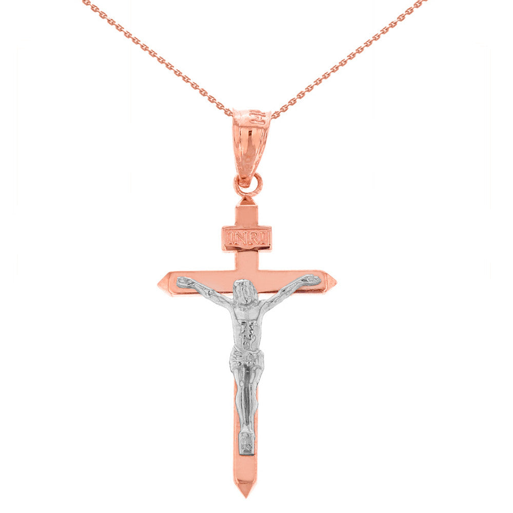 Solid Gold Catholic INRI Jesus of Nazareth Crucifix Pendant Necklace 1.41" (35 mm), view 6