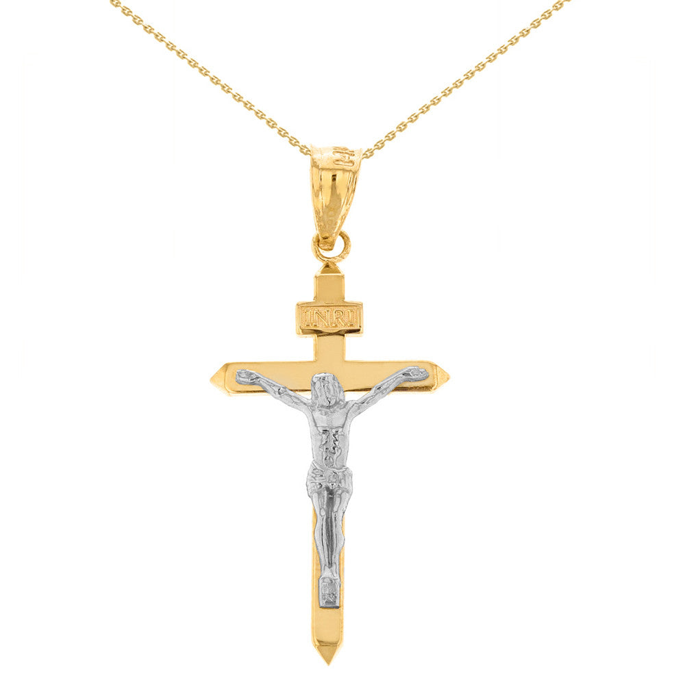 Solid Gold Catholic INRI Jesus of Nazareth Crucifix Pendant Necklace 1.41" (35 mm), view 7