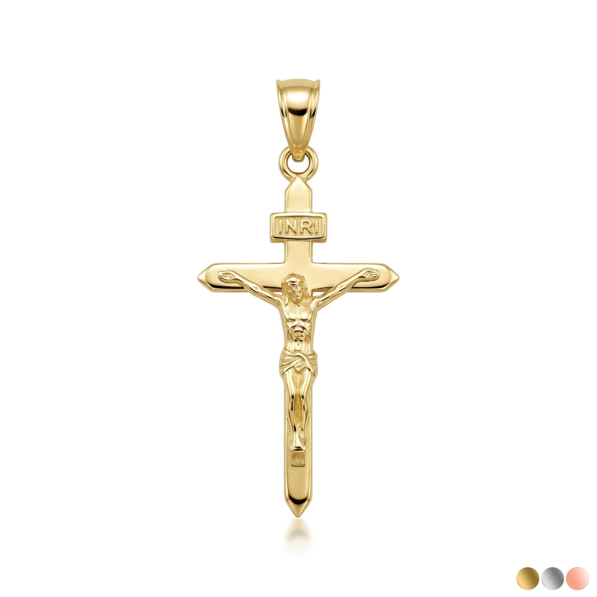 Solid Gold Catholic INRI Jesus Of Nazareth Crucifix Pendant Necklace 1.18"