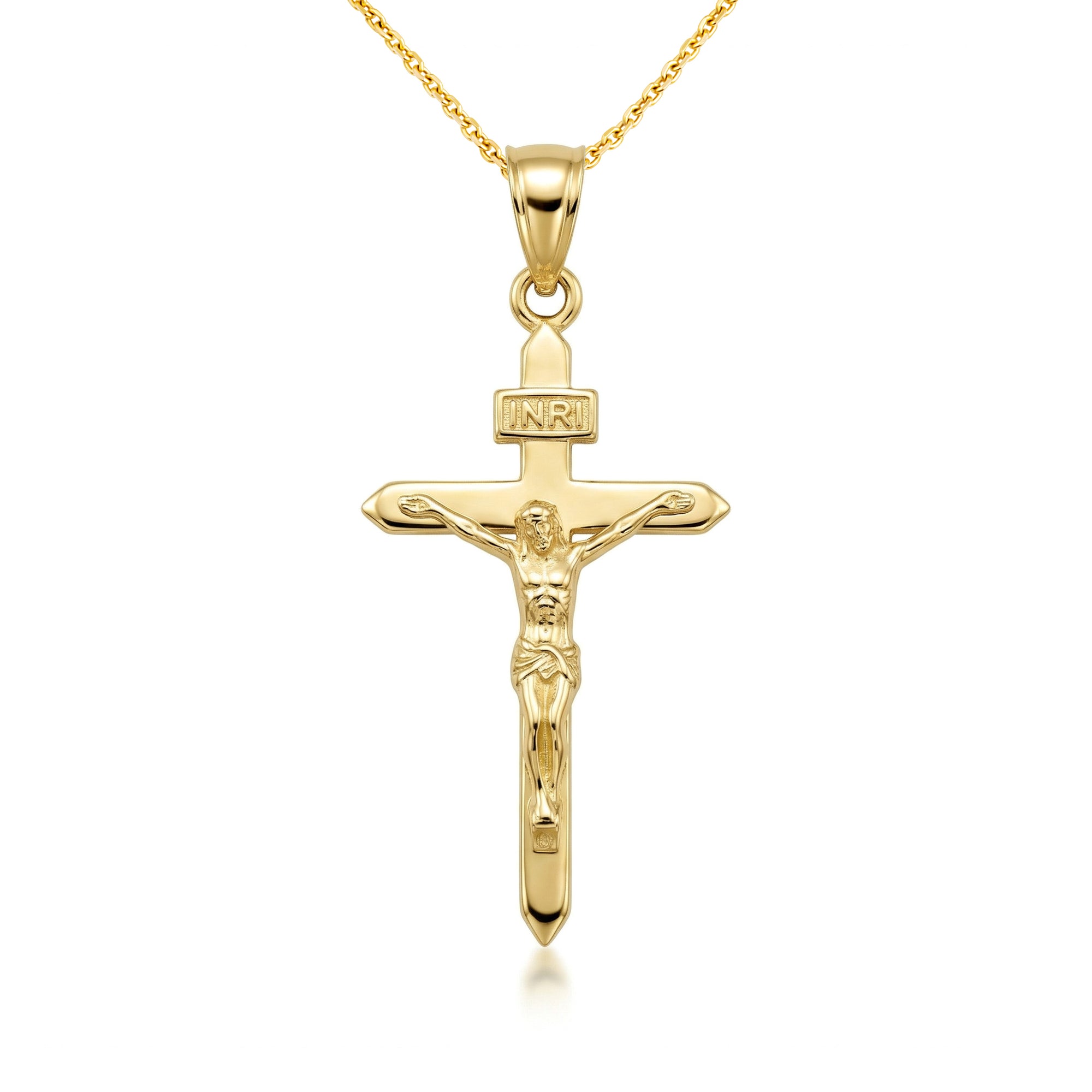 Solid Gold Catholic INRI Jesus Of Nazareth Crucifix Pendant Necklace 1.18", view 5