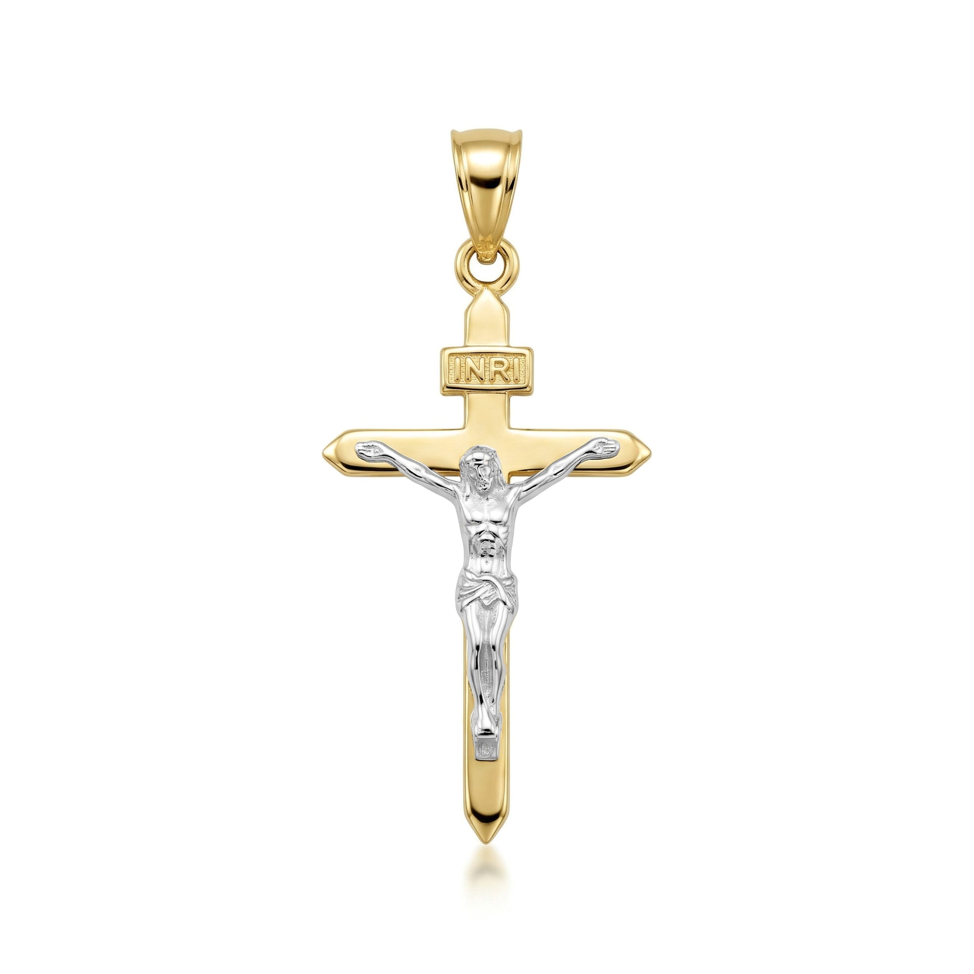 Solid Gold Catholic INRI Jesus Of Nazareth Crucifix Pendant Necklace 1.18", view 6