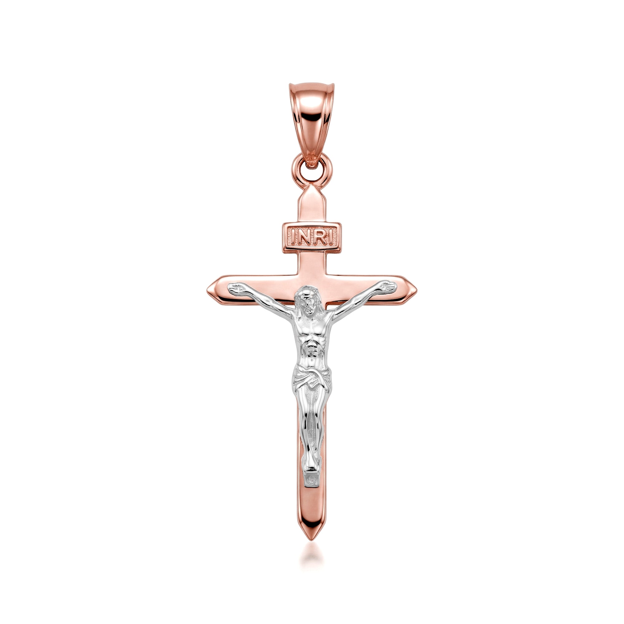 Solid Gold Catholic INRI Jesus Of Nazareth Crucifix Pendant Necklace 1.18", view 7