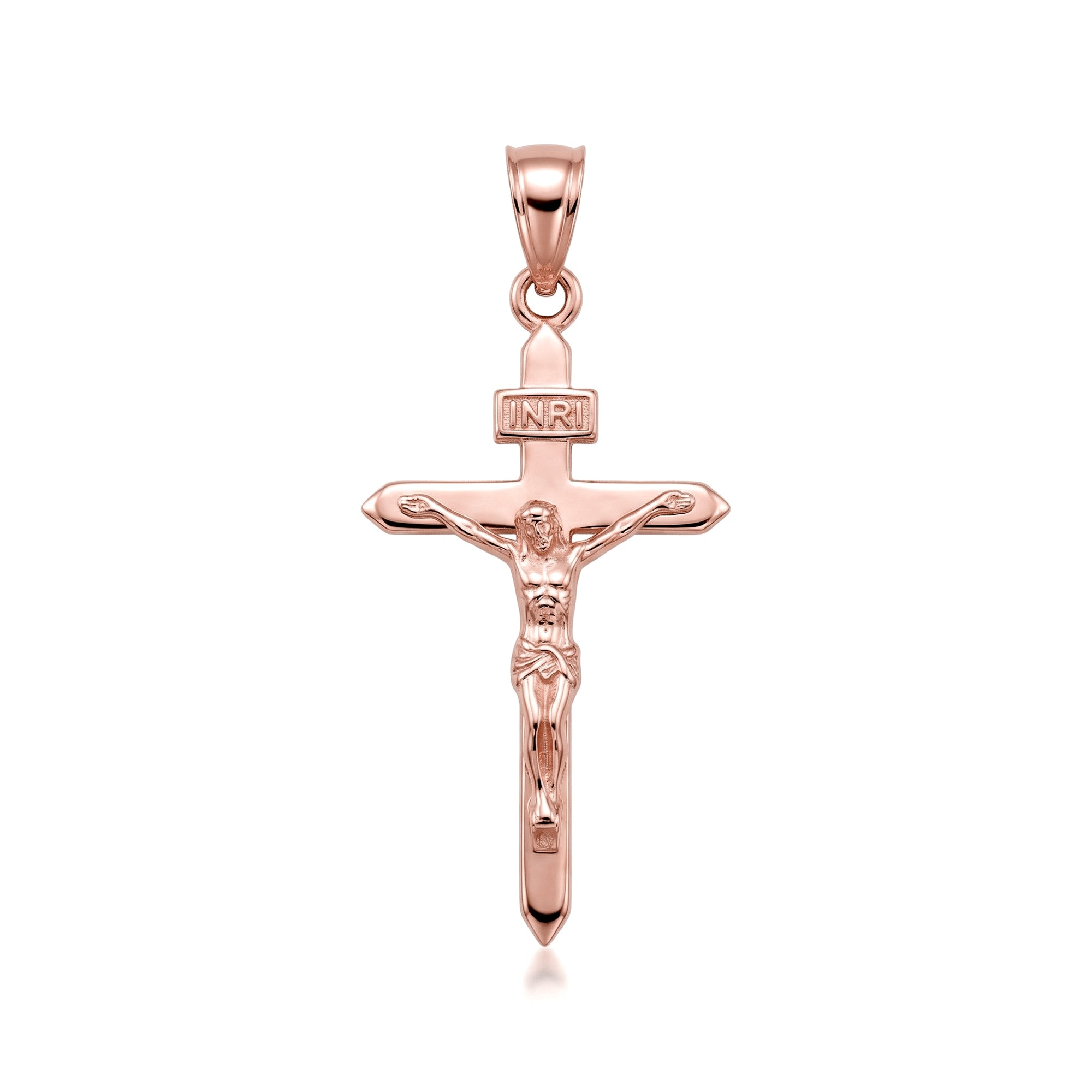 Solid Gold Catholic INRI Jesus Of Nazareth Crucifix Pendant Necklace 1.18", view 8