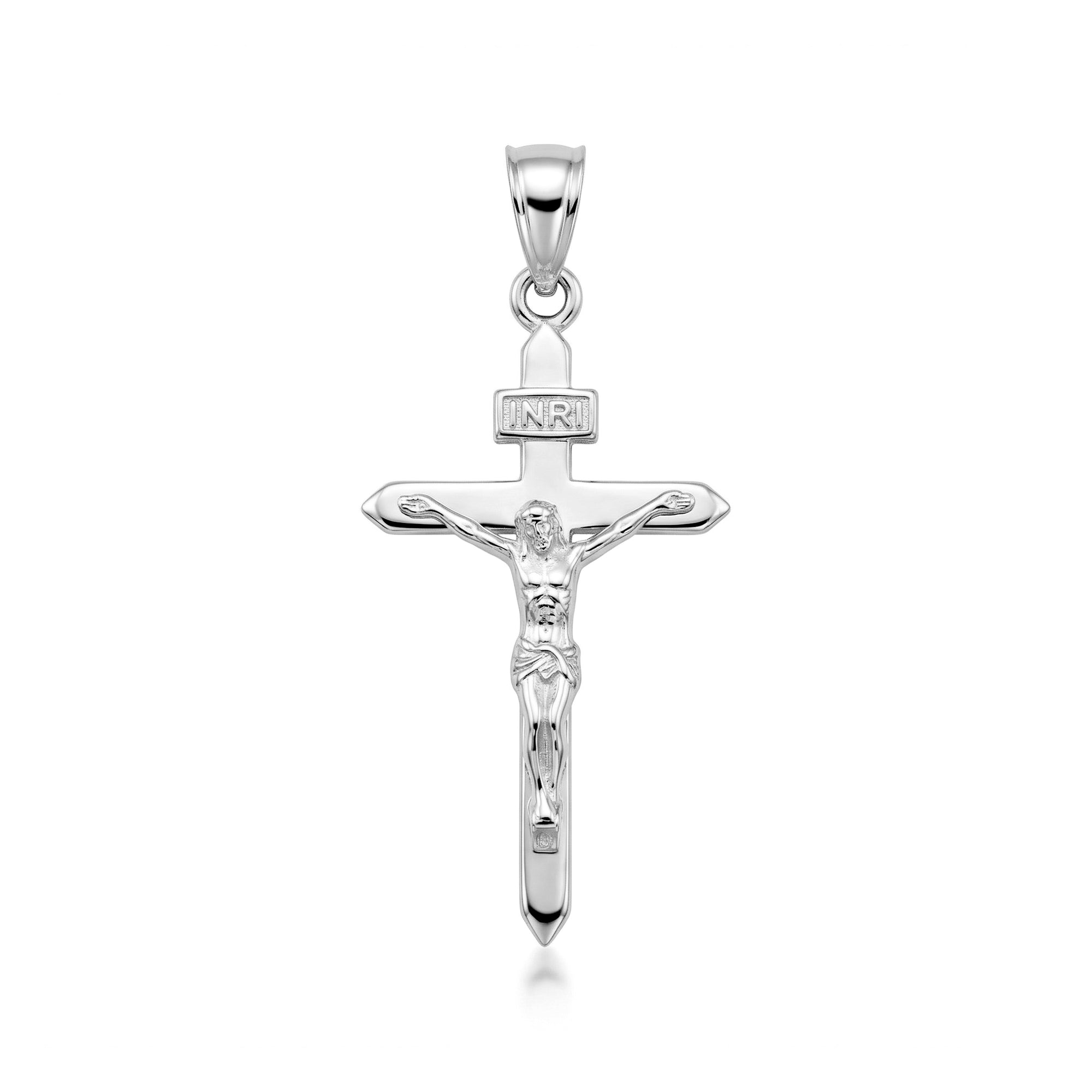 Solid Gold Catholic INRI Jesus Of Nazareth Crucifix Pendant Necklace 1.18", view 9