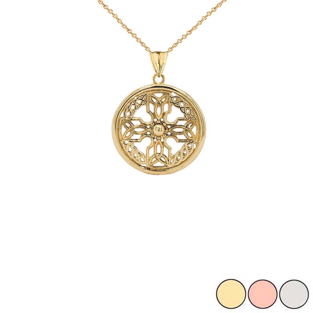 Solid Gold Celtic Knot Cross Shield Pendant Necklace(Small)