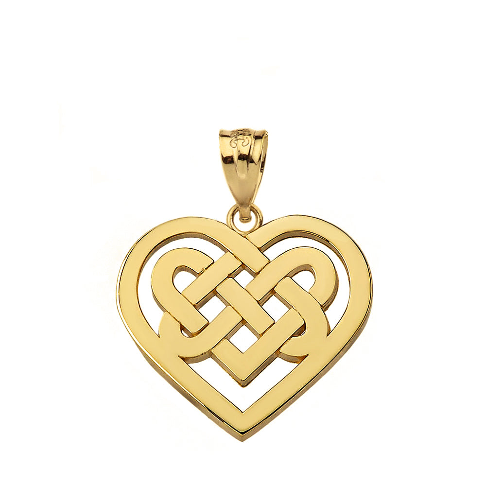 Solid Gold Celtic Knot Woven Heart Pendant Necklace, view 2