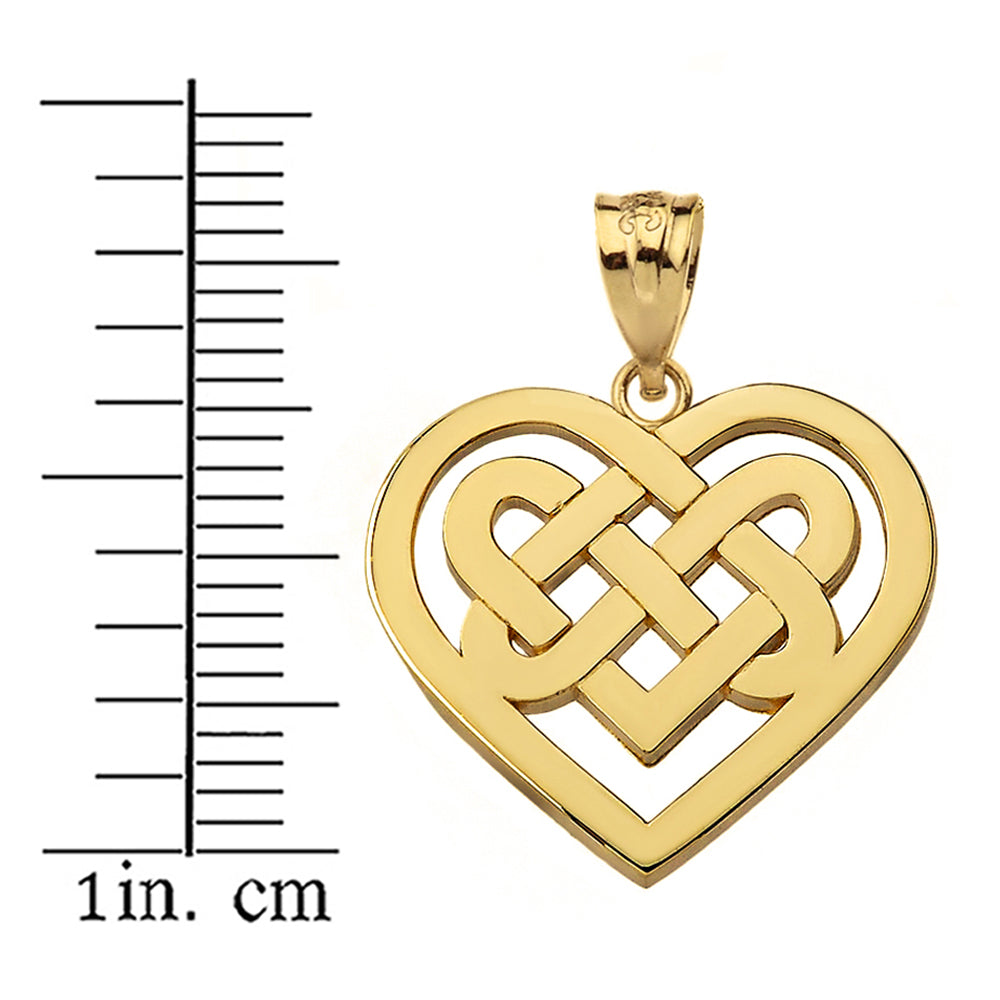 Solid Gold Celtic Knot Woven Heart Pendant Necklace, view 3