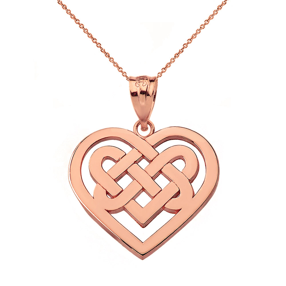 Solid Gold Celtic Knot Woven Heart Pendant Necklace, view 4