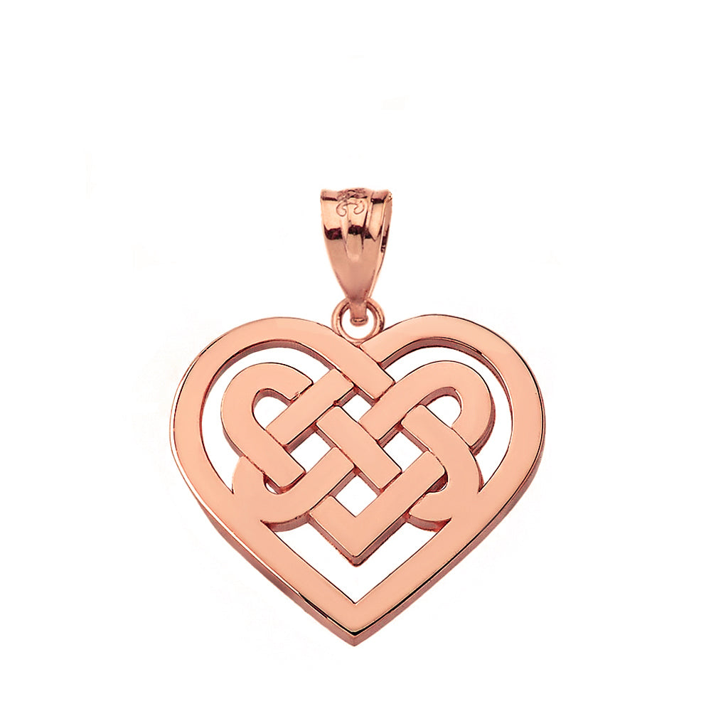 Solid Gold Celtic Knot Woven Heart Pendant Necklace, view 5