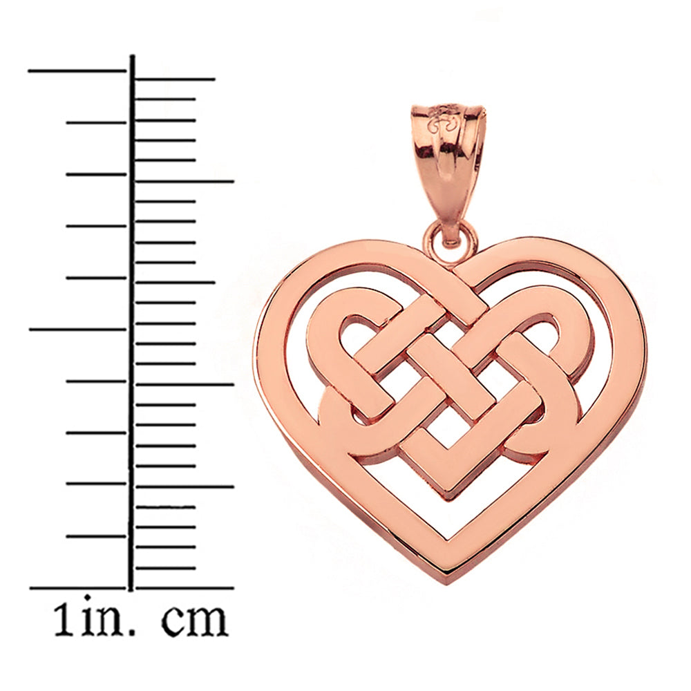 Solid Gold Celtic Knot Woven Heart Pendant Necklace, view 6