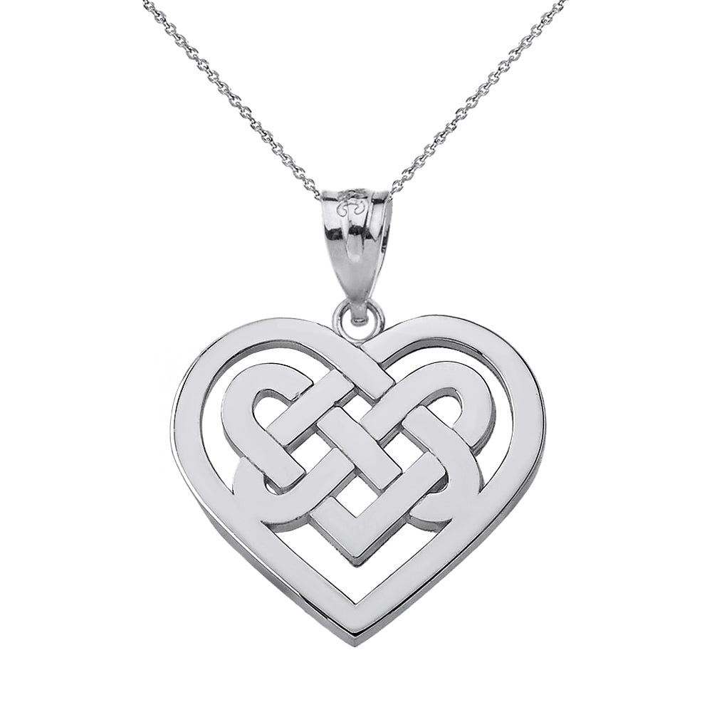Solid Gold Celtic Knot Woven Heart Pendant Necklace, view 7