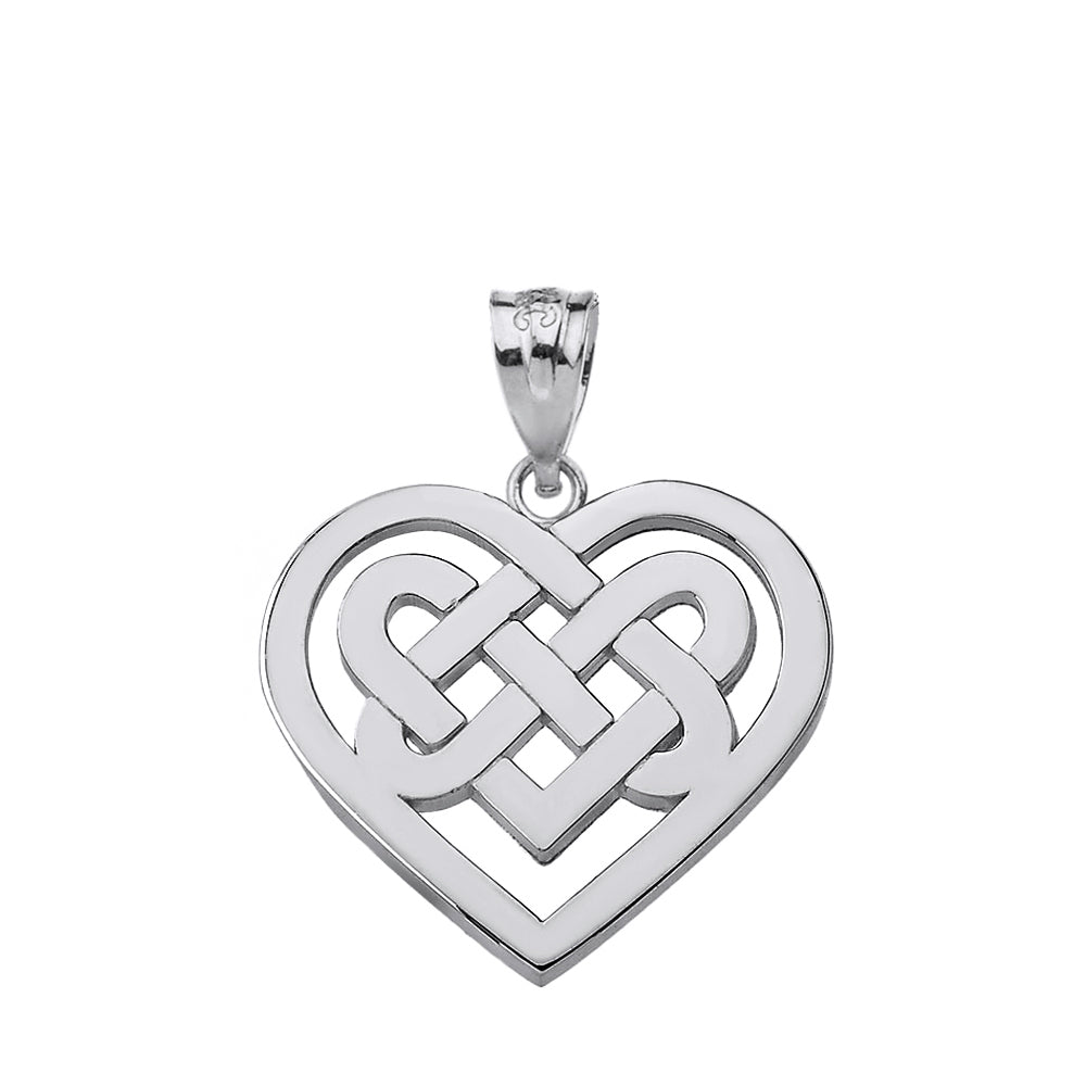Solid Gold Celtic Knot Woven Heart Pendant Necklace, view 8