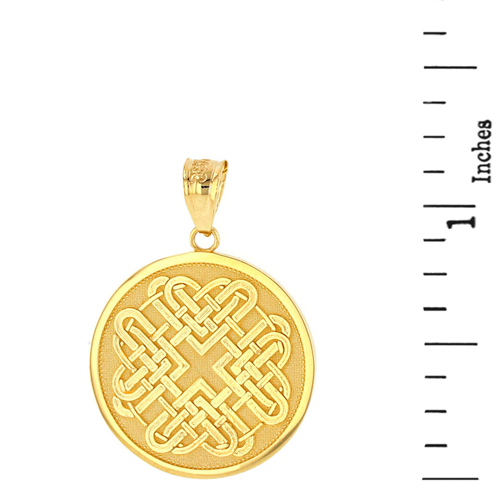 Solid Gold Celtic Quaternary Heart Knot Medallion Pendant Necklace, view 2