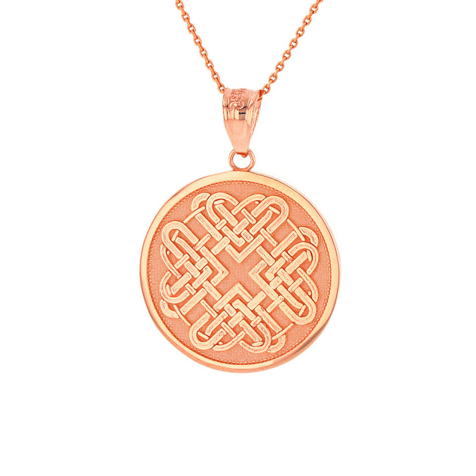 Solid Gold Celtic Quaternary Heart Knot Medallion Pendant Necklace, view 3