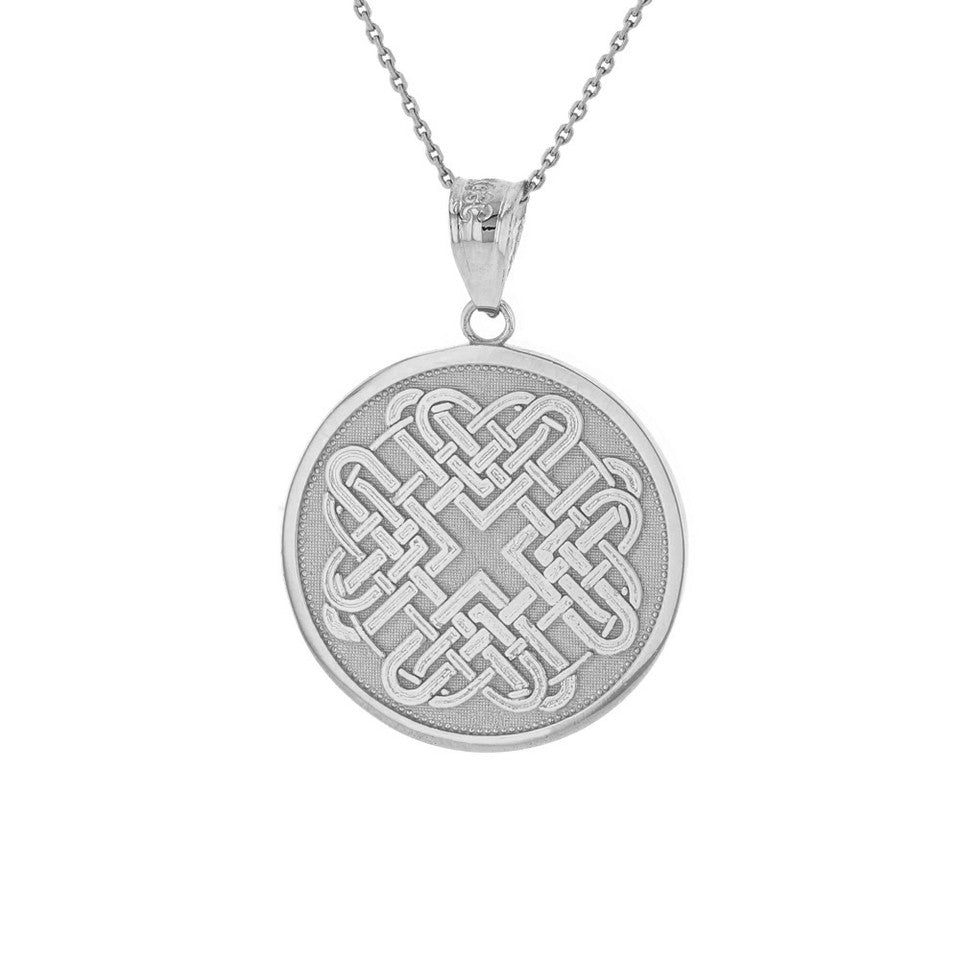 Solid Gold Celtic Quaternary Heart Knot Medallion Pendant Necklace, view 4