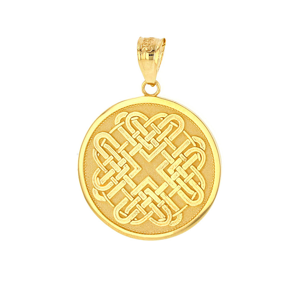 Solid Gold Celtic Quaternary Heart Knot Medallion Pendant Necklace, view 5