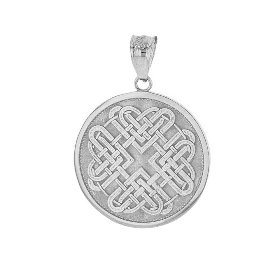 Solid Gold Celtic Quaternary Heart Knot Medallion Pendant Necklace, view 6
