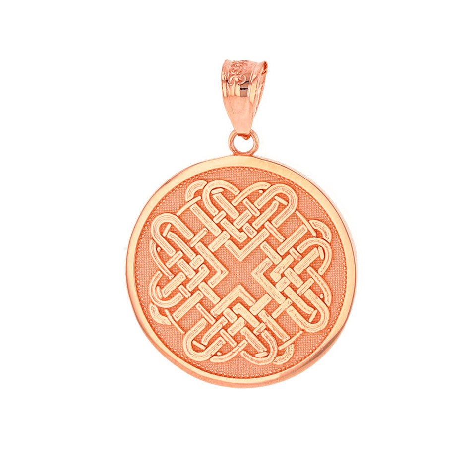 Solid Gold Celtic Quaternary Heart Knot Medallion Pendant Necklace, view 7