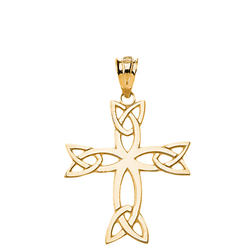 Solid Gold Celtic Trinity Cross Pendant Necklace, view 2