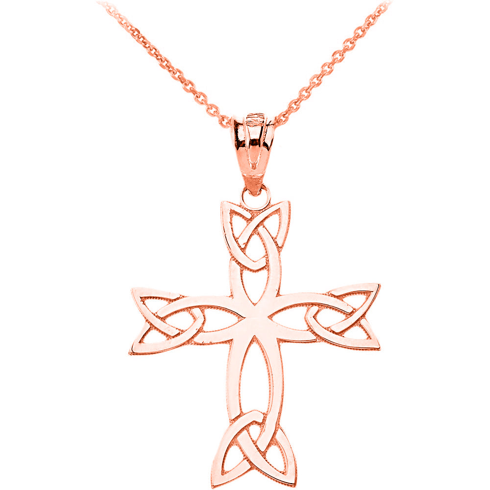 Solid Gold Celtic Trinity Cross Pendant Necklace, view 3