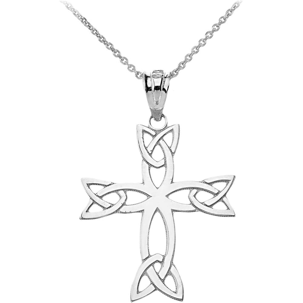 Solid Gold Celtic Trinity Cross Pendant Necklace, view 5